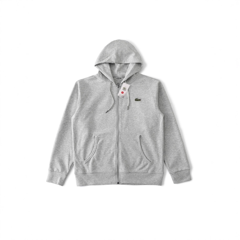 Lac Small Fish Logo Embroidered Hooded Cardigan Sweatshirt Men's Cotton Heavyweight Large Size Hooded Sweatshirt Men's Jacket Men's Autumn and Winter