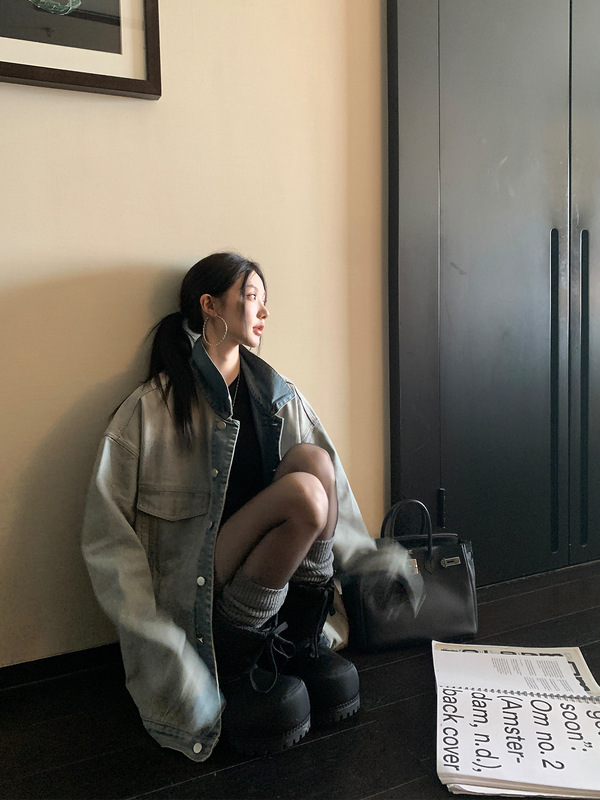 区区欧阳水洗牛仔外套女秋季宽松复古夹克设计感小众休闲上衣套装|undefined