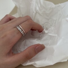 韓版S925銀雙層麻花戒指女復古時尚氣質幾何開口指環跨境嘻哈尾戒