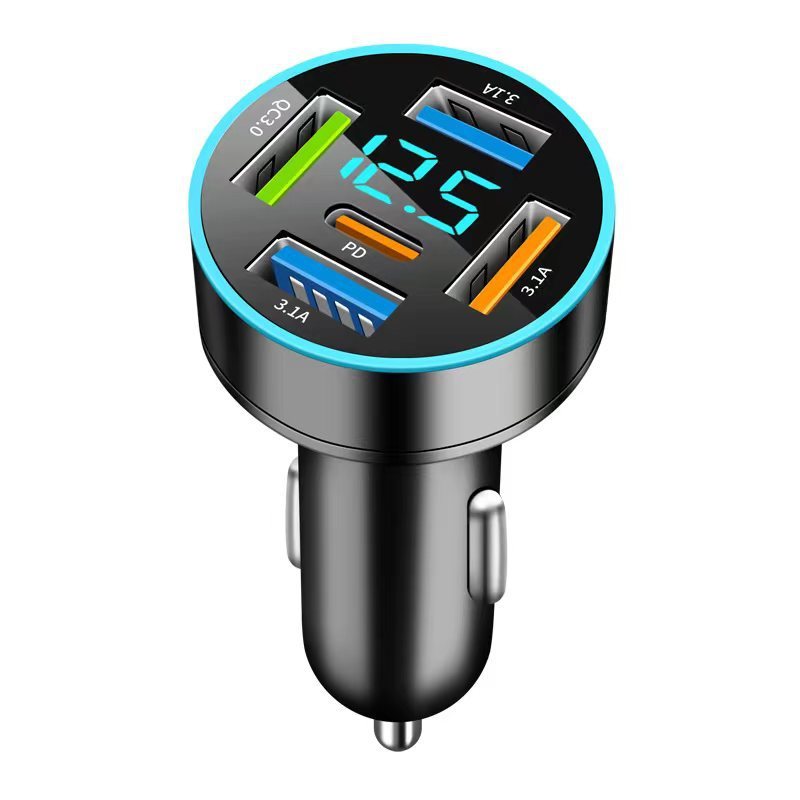 新型デジタル表示車充電4usb 66w急速充電pd携帯電話充電ヘッド一牽引四帯光輪車載充電器|undefined
