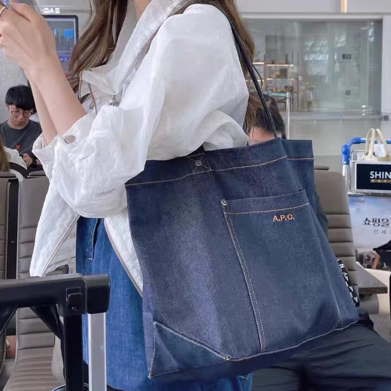 Apc Bag New Denim Canvas Bag Female College Student Class Large Capacity Tote Bag Work Clothing Retro Shopping Bag Apc Bag New Denim Canvas Bag Female College Student Class Large Capacity Tote Bag Work Clothing Retro Shopping Bag