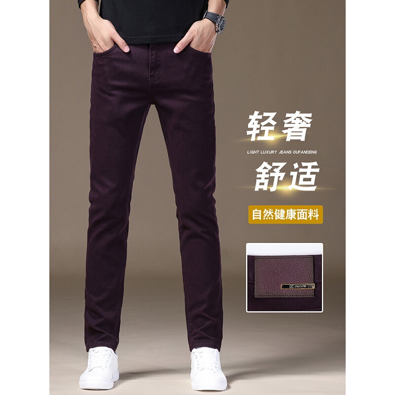 Italian High-End Purple Jeans for Men, New Spring and Autumn Slim-Fit Stretch Casual Fashion Pants