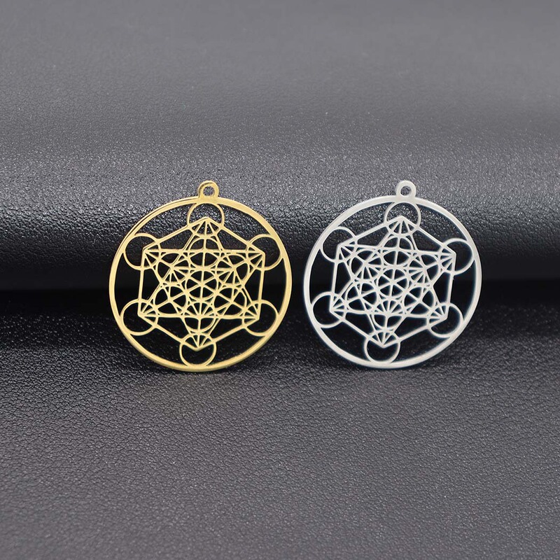 Stainless Steel Cut Out Round Metatron Pendant Electroplating DIY Necklace Bracelet Keychain Pendant Pendant Accessories