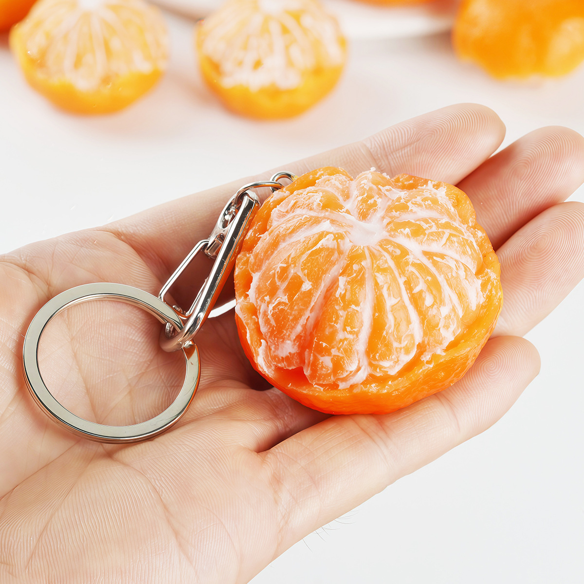 Popular orange keychain 4.5cm simulated peeled orange sugar orange model fruit pendant bag decoration