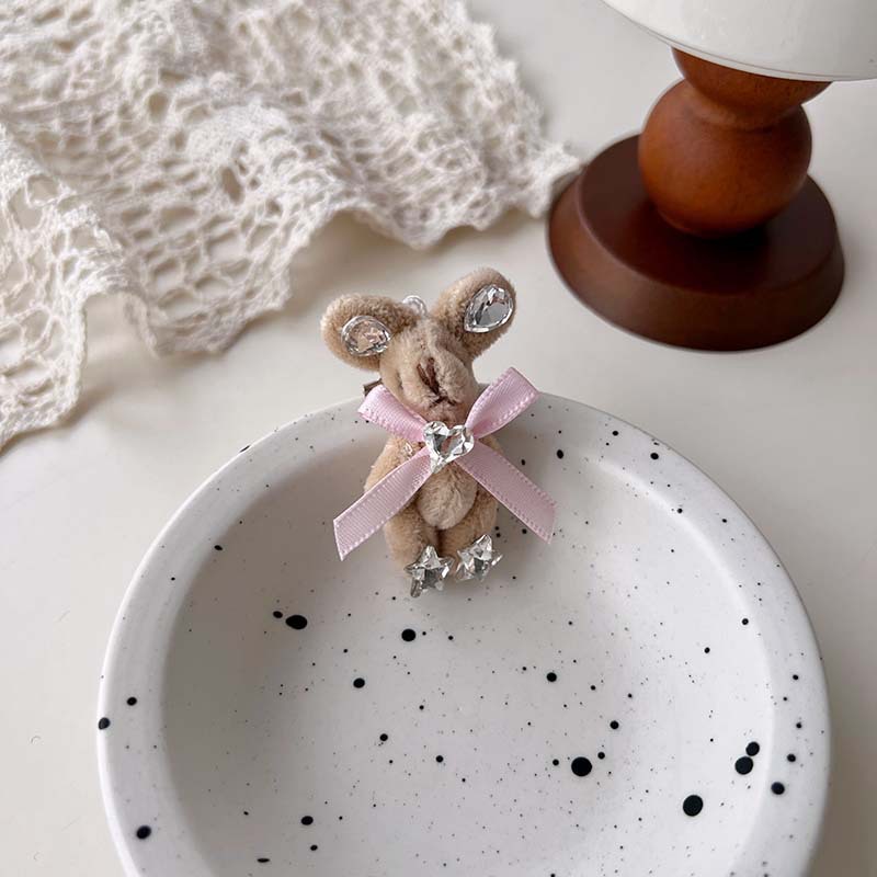 Ours et petit lapin ~ Broche mignonne en forme de cœur avec nœud papillon et strass, version coréenne_voghion.com