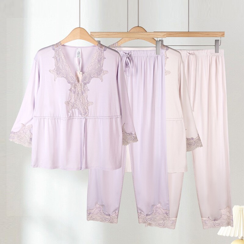 Minaikawa Jj28203 Modal Eight-Sleeve Lace Ruffle Set Comfortable Smooth Soft Pajama Set