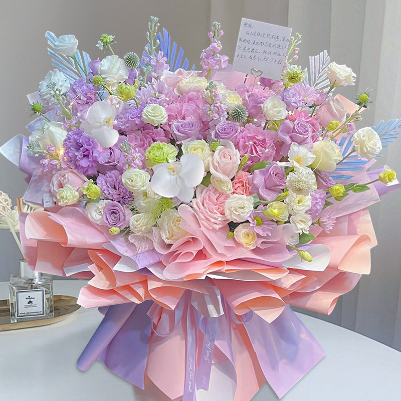 [프린세스 드림랜드] 핑크장미 수국 호접란 믹스부케