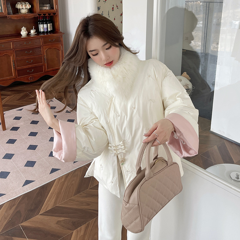 玉羊脂/新中式国风羽绒服女冬季小个子90白鸭绒保暖外套