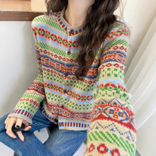 复古民族风长袖针织衫女2025秋冬休闲小个子百搭内搭上衣开衫外套