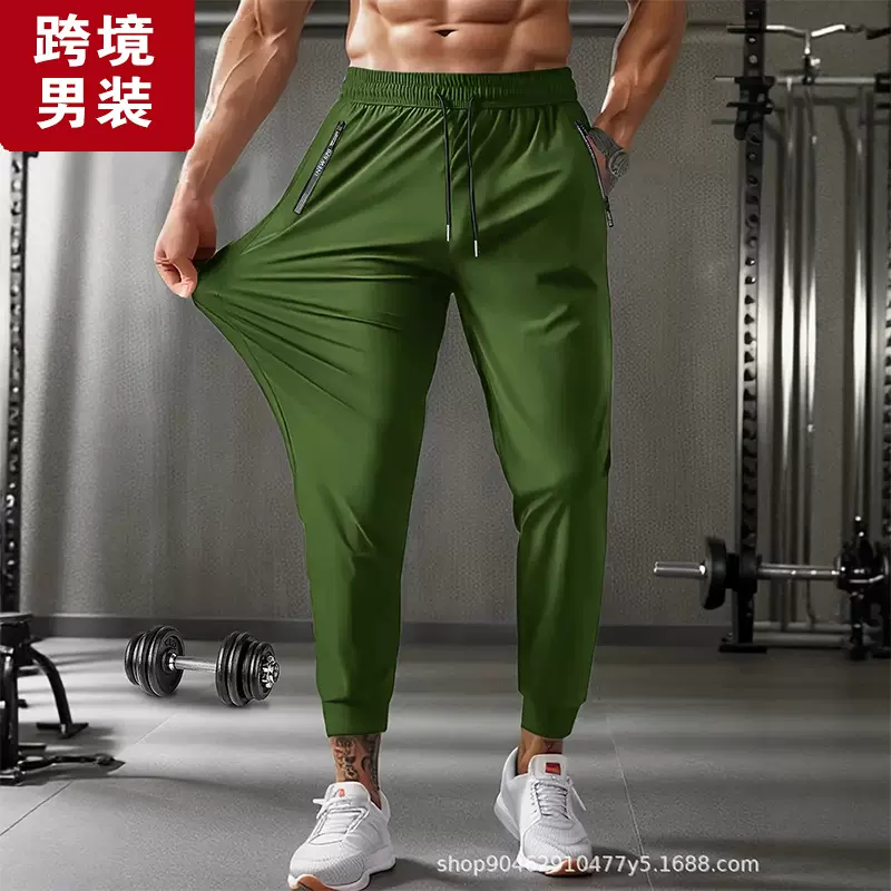 跨境版男士夏季冰丝男裤运动休闲裤大码长裤平角裤束脚裤厂家批发