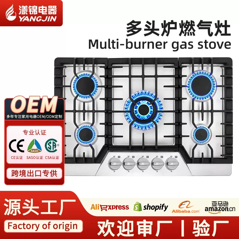 跨境燃气灶多头炉烹饪具不锈钢燃气灶具台嵌两用燃气灶5头燃气灶