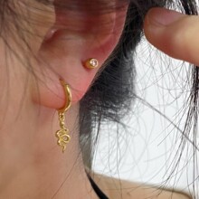 跨境灵动缠绕小蛇耳坠925纯银镀18K蛇款耳圈耳扣时尚个性风潮耳饰