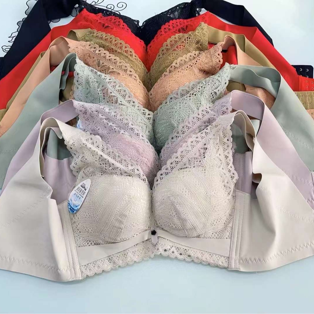 Nuevo sujetador de alta calidad de moda de encaje jacquard transpirable y cómodo ajuste lateral de pecho de cuatro botones ropa interior mujer