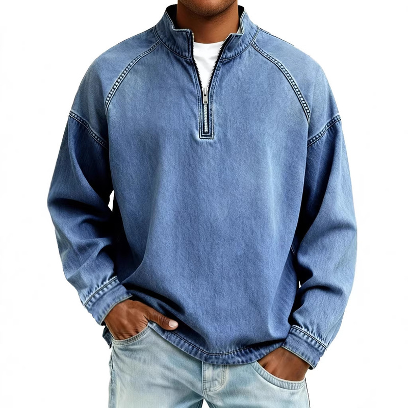Independent Brand European and American 2026 New Style Pullover Men's Retro Casual Top with Stand Collar, Zipper, and Long Sleeves Polo Shirt for Men Independent Brand European and American 2026 New Style Pullover Men's Retro Casual Top with Stand Collar, Zipper, and Long Sleeves Polo Shirt for Men