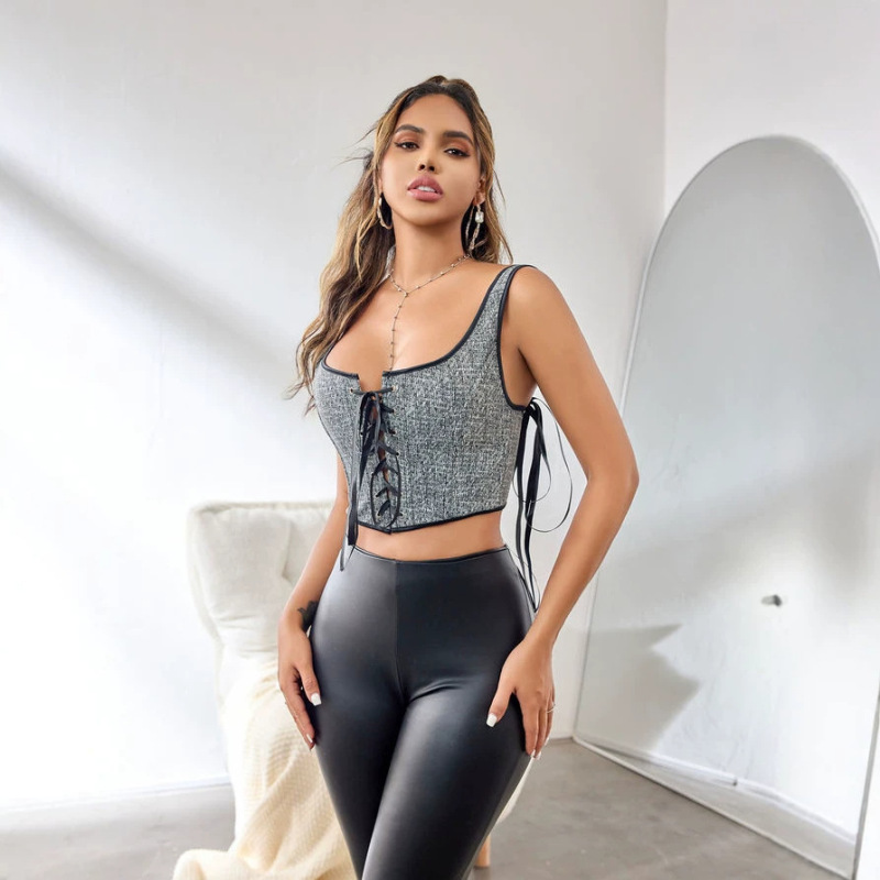 2026 Summer New Leopard Print Tight-Fitting Top Sexy Corset with Adjustable Tie and Thickened Cups