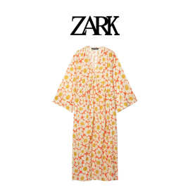 ZARK 欧美新款V领花朵印花棉质卡夫坦连衣裙 跨境外贸女装批发