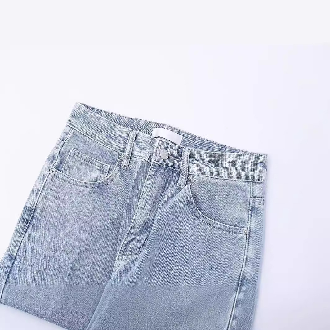 American Style Simple Vintage Color Block Denim Pants Loose Street Washed Frayed Flared Jeans_mkmklike.com