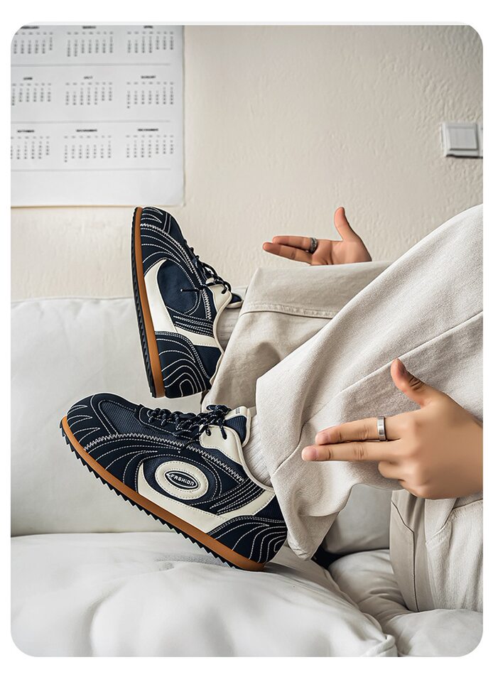 Giày sneaker nam da tổng hợp cổ thấp đế phẳng, kiểu giày tập luyện thể thao — Màu xanh da trời, màu nâu, đen chi tiết 25