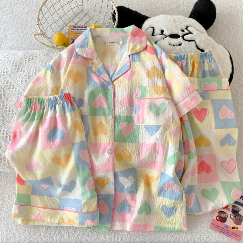 Хлопковая марля летний пижамный комплект (Hello Kitty) — 3 предмета: топ с коротким рукавом и брюки, дышащий