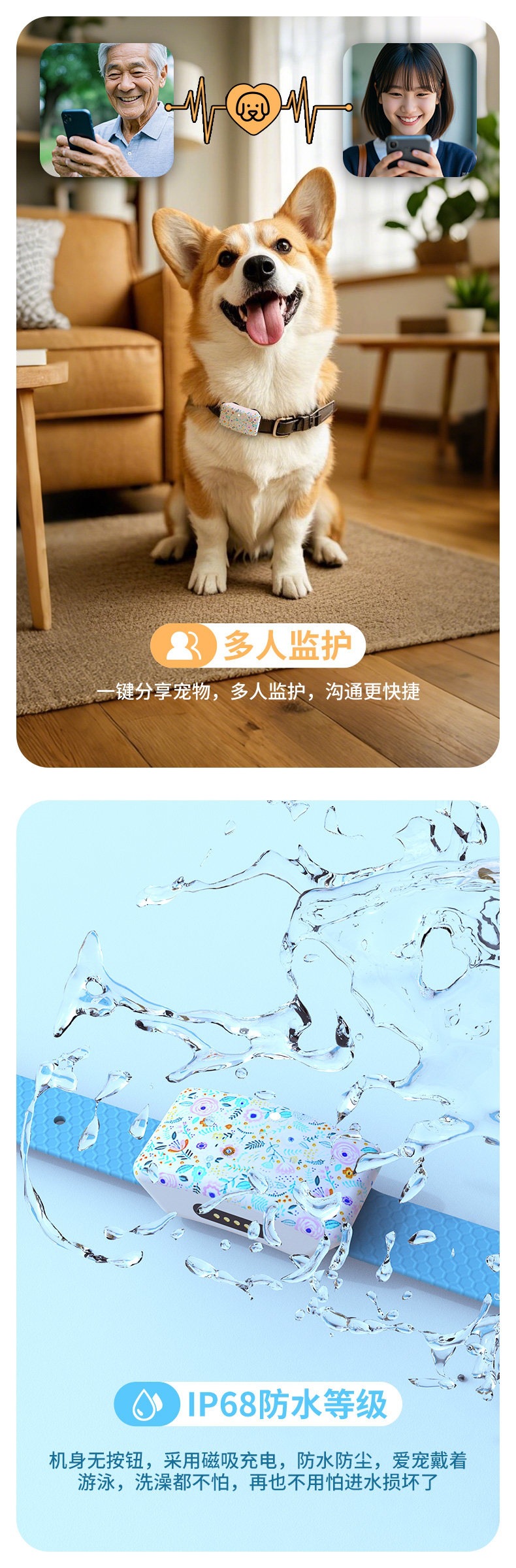 Chong Yue Yue Pet GPS Locator Anti-Loss Device Smart Collar for Cats and Dogs, Waterproof Motion Monitoring Tracker