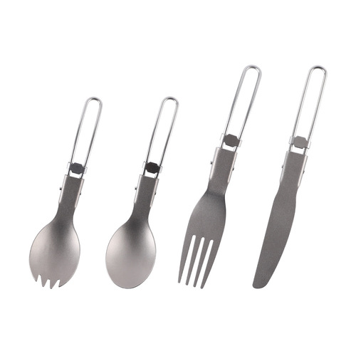 Pure titanium portable tableware set four-piece outdoor camping folding knife, fork and spoon titanium alloy spoon picnic fork knife