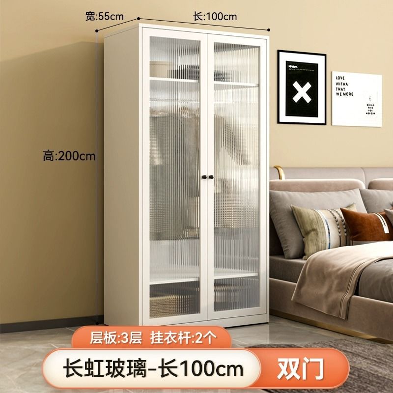 이중 도어 옷장 - 폭 1.0m Changhong 유리 도어 강철 캐비닛 따뜻한 흰색 포름알데히드 프리 + 도어 2개 + 조립