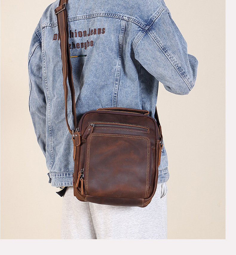 New business shoulder bag, men's leather bag, Crazy Horse leather messenger bag, casual retro large-capacity leather._ipsvogv.com