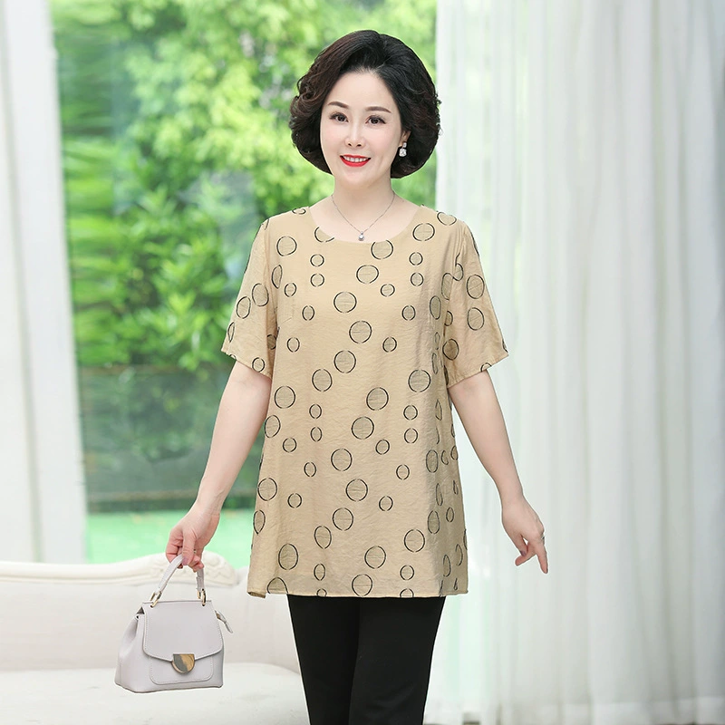 212 Летнее Женское пальто с круглым вырезом для матери весом 200 кг для среднего и пожилого возраста, футболка с коротким рукавом