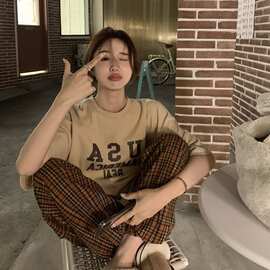 五笔蟹街头风大码短袖T恤女夏季情侣宽松韩版休闲打底衫上衣批发