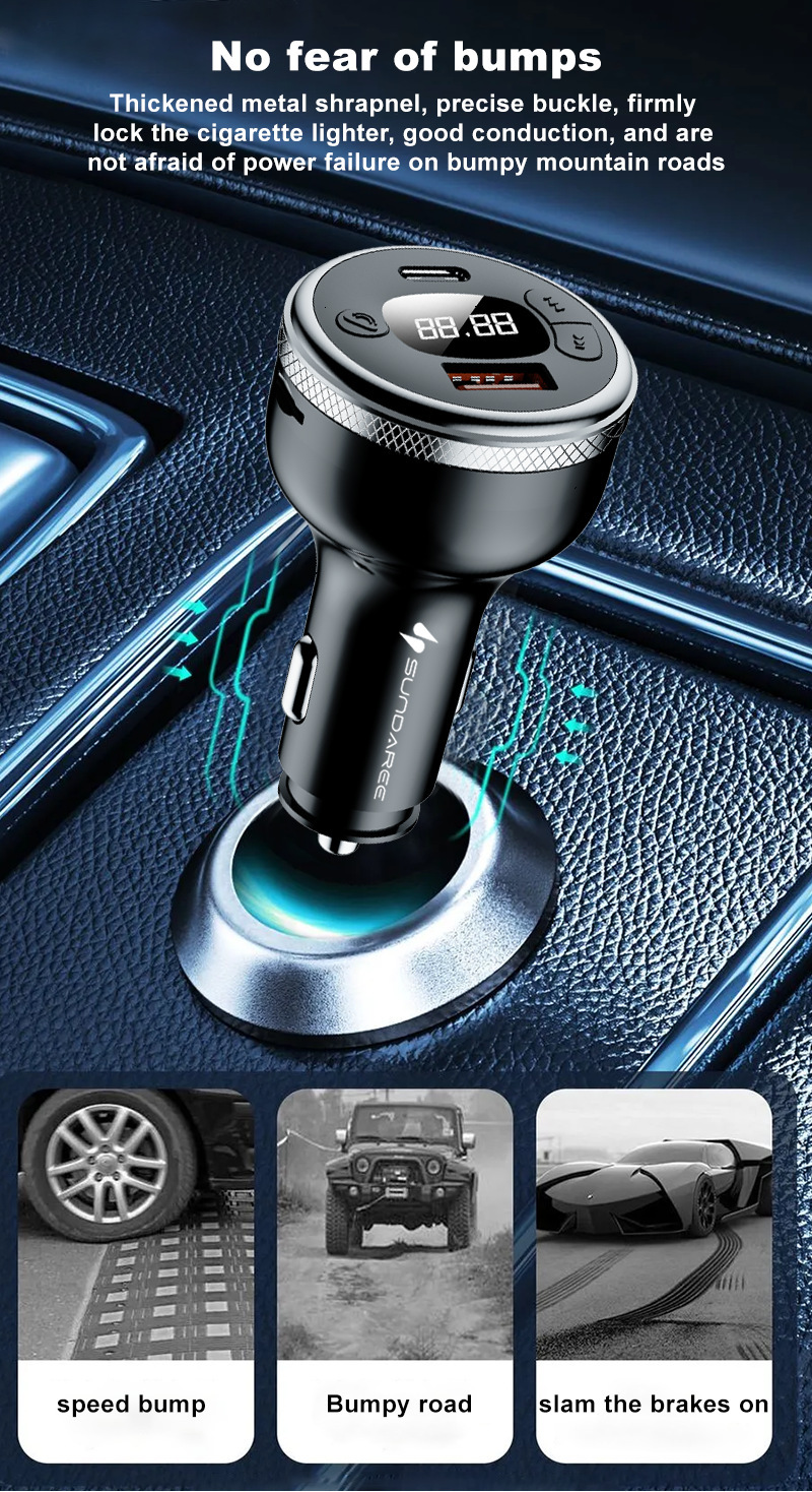 Cross-Border Bluetooth 5.0 Car Mobile Phone Charger Super Fast Charging Digital Display Mp3 Player USB Flash Drive Call Car Charger