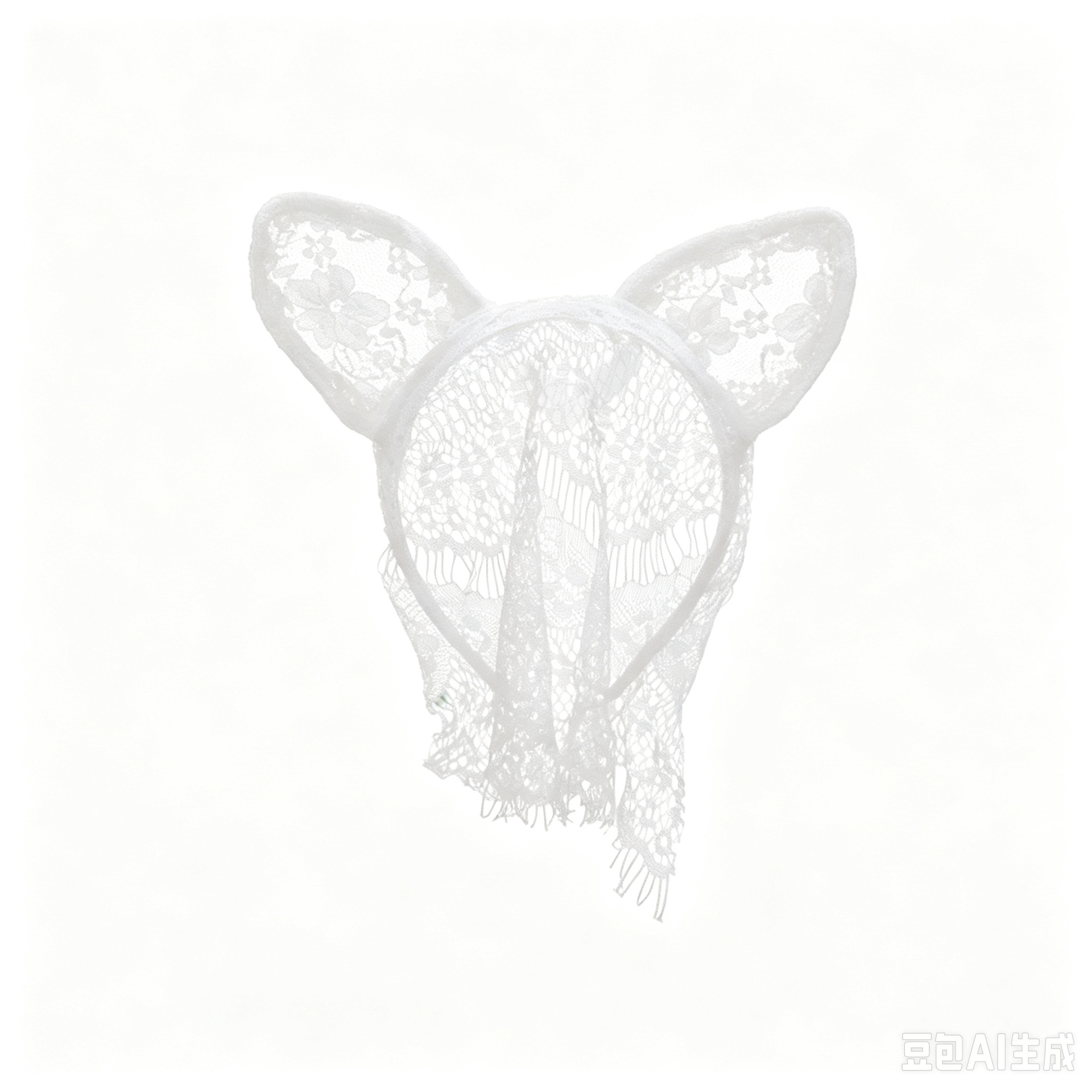 Lace Cat Ear Headband with Semi-Face Eye Mask and Mesh Face Cover, Red — detail image 4