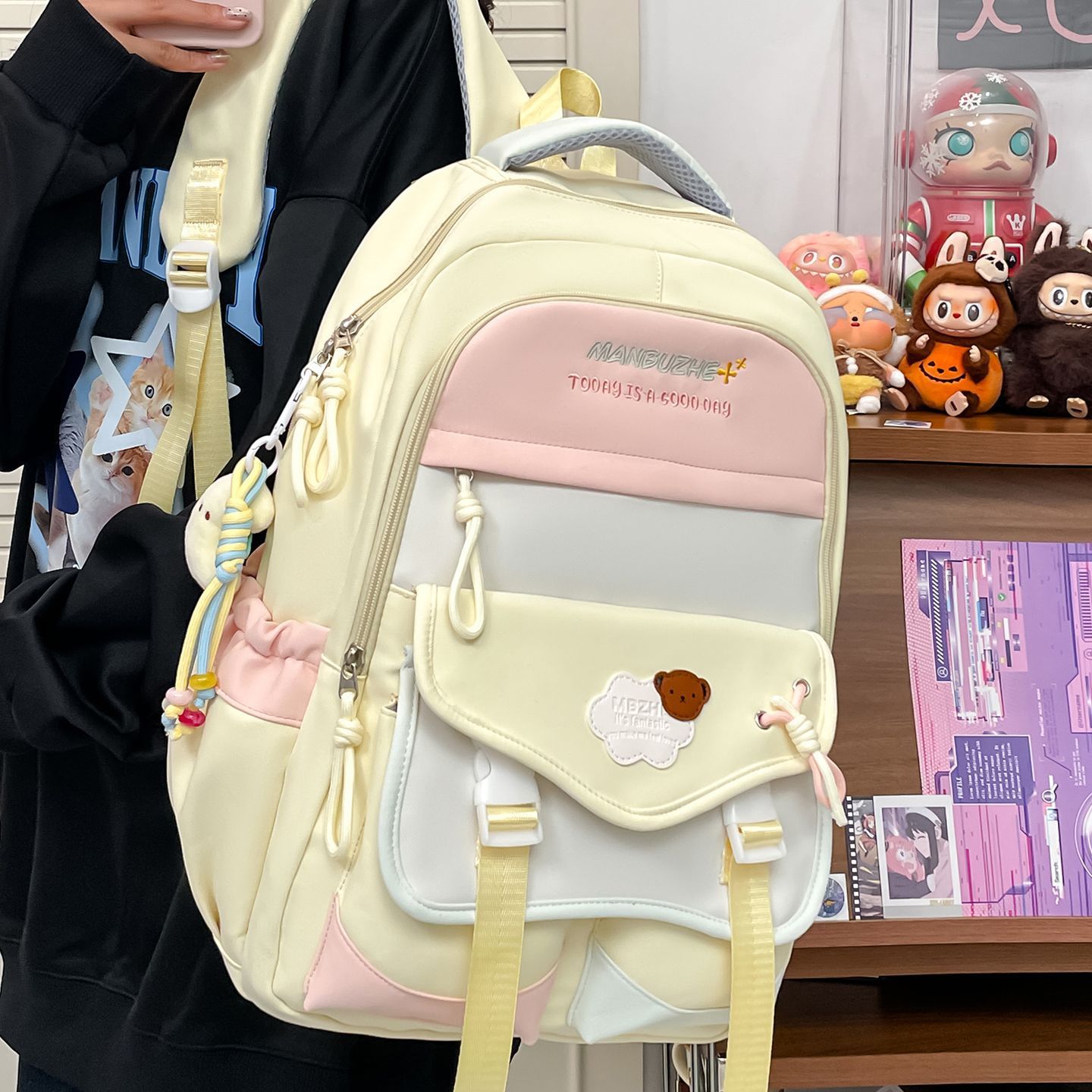 撞色学院初中生书包高中学生大容量双肩包可爱小清新少女背包厂家