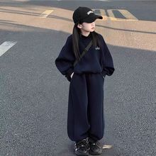女童冬装套装2025新款女大童秋装卫衣儿童女孩运动加绒加厚两件套