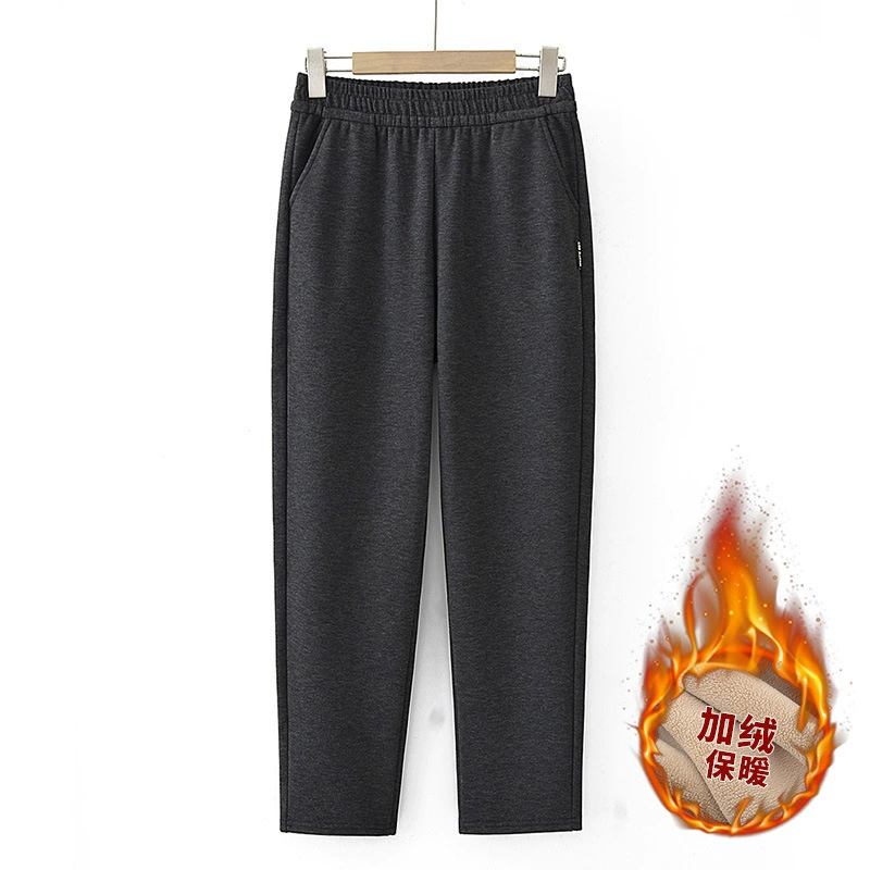 Осенние и зимние новые 45-55 лет 65 средних и пожилых женщин носят нижние брюки плюс бархатные теплые мамы повседневные брюки