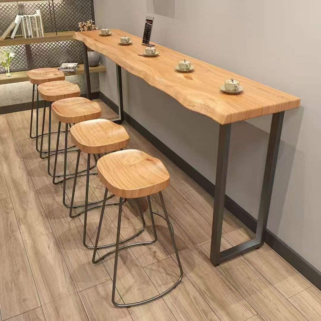 实木吧台桌子靠墙长条桌酒吧家用高脚桌阳台休闲甜品店桌椅组合