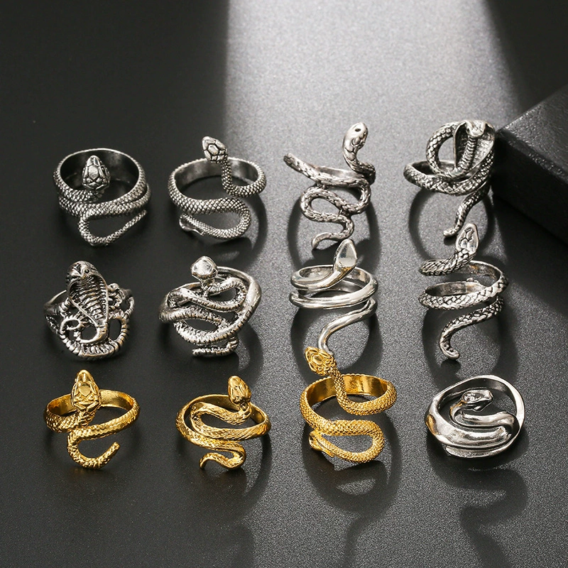 Adjustable Retro Snake Ring, Alloy with Gold Plating, Punk Style, One Size