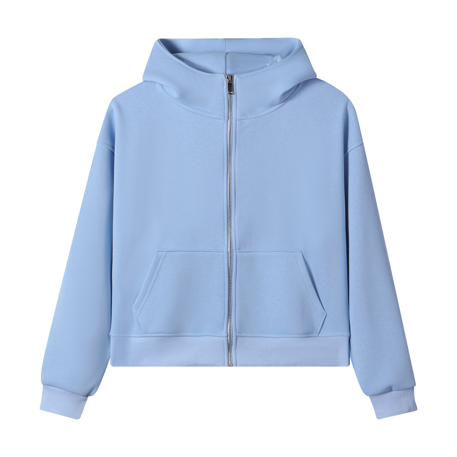 Ropa de mujer corta estilo coreano simple cuello alto con chaqueta con cremallera con capuchón de vello otoño y invierno pesado 420g suéter de algodón de isla image 7
