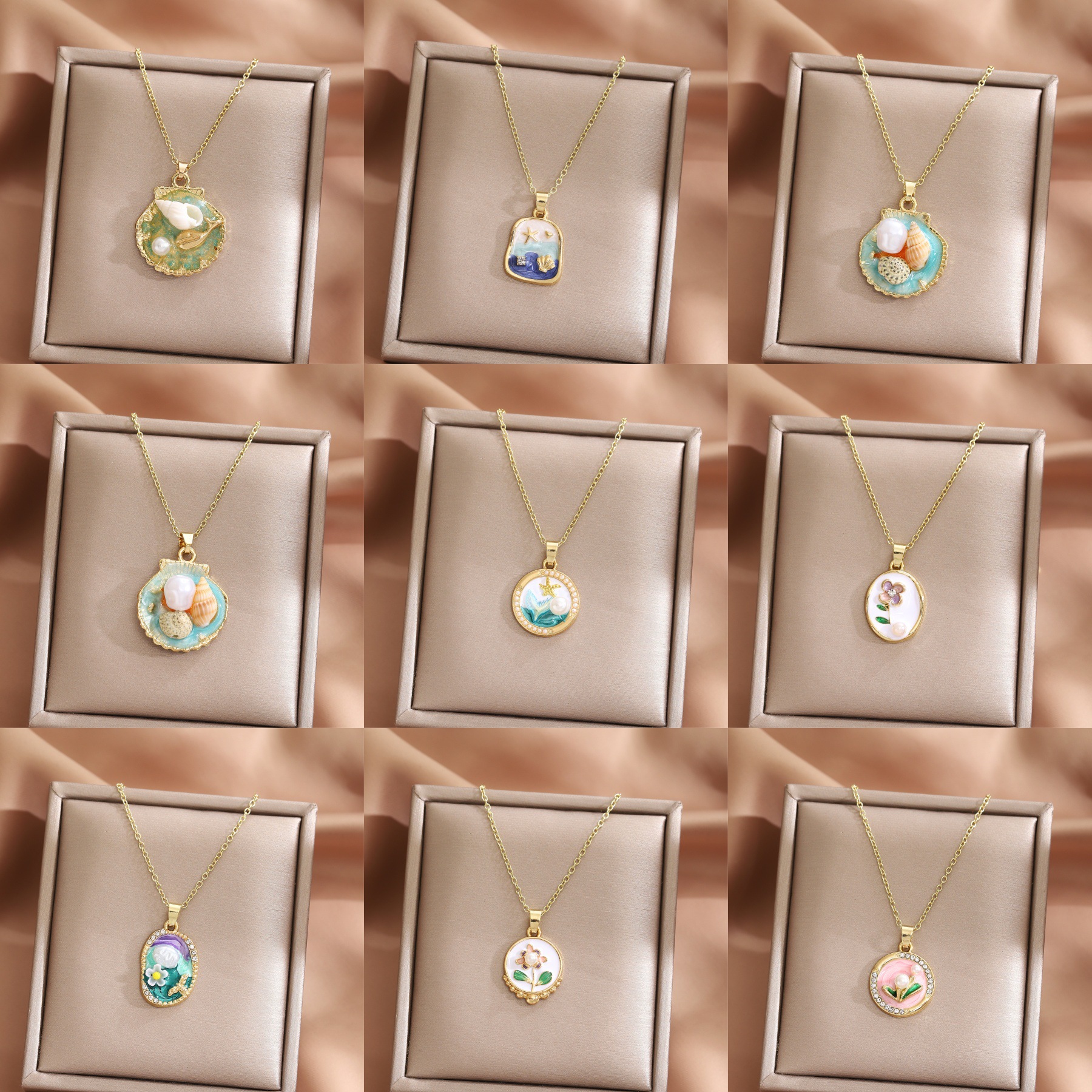 Monet's Garden Oil Painting Necklace Light Luxury Niche Clavicle Chain Women's High-End Casual Easiest for Match Shell Pendant Necklace