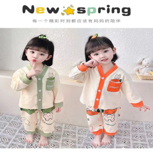 Baby Girl's New Spring and Summer Clothes 2024 Girl's Korean Style Western Style Home Clothes suit Girl's Pajamas Two-Piece Set