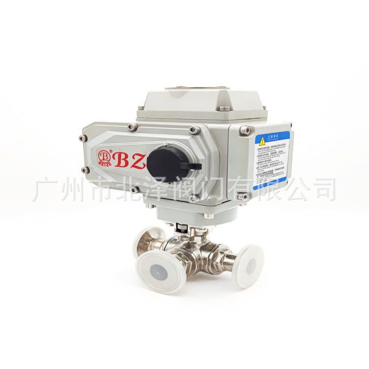 BZ电动不锈钢三通快装球阀Q984/5F卡箍高平台T/L型环保化工球阀
