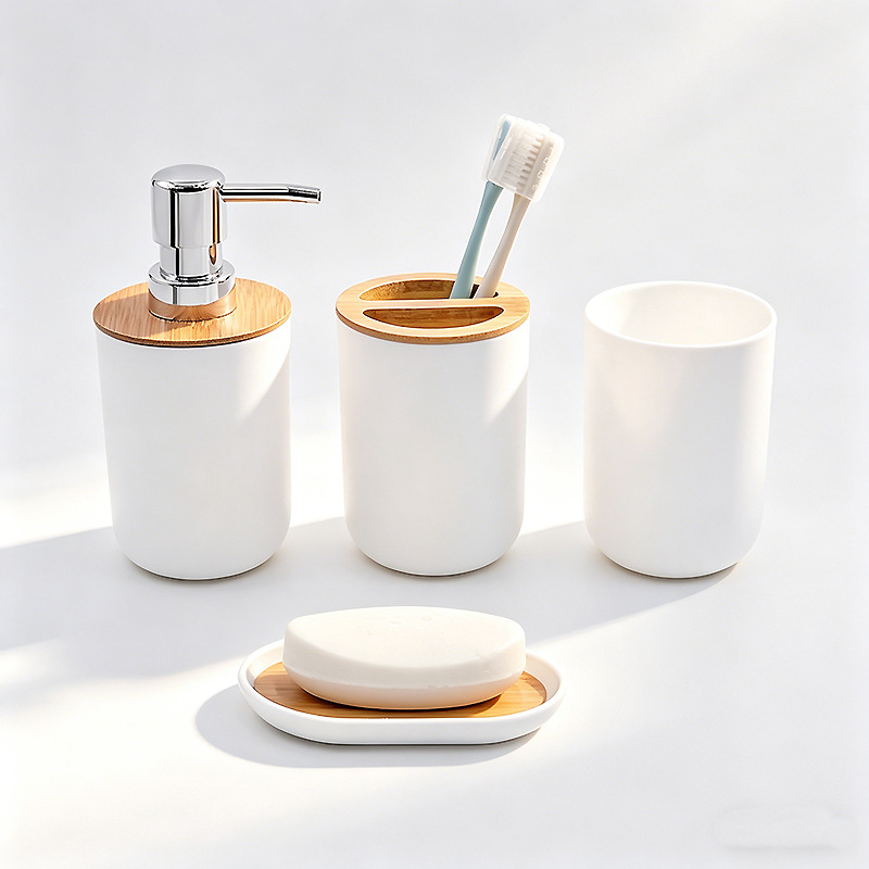 Kit de baño set de artículos de higiene set botella de desinfectante de manos cepillo de dientes taza cepillo de inodoro bote de basura set de 6 piezas image 19