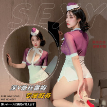 眉奈儿情趣内衣性感连体秘书包臀裙深V紧身衣制服诱惑睡衣裙套装
