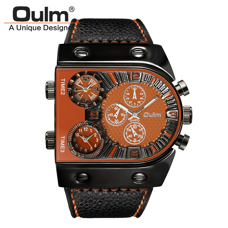 Oulm multi-time zone Reloj de cuarzo para hombre de esfera grande europeo y americano Reloj de correa para hombre de cuarzo con personalidad de moda hip hop 9315 image 10