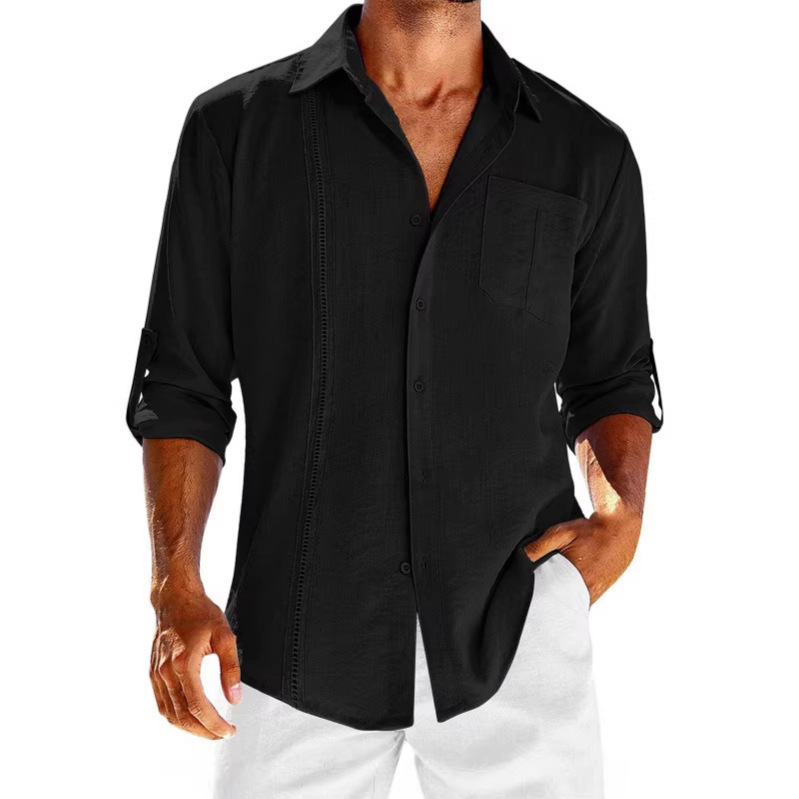 2026 Cross-Border Amazon Hot-Selling Men's Lace Casual Wristband Pocket Casual Shirt