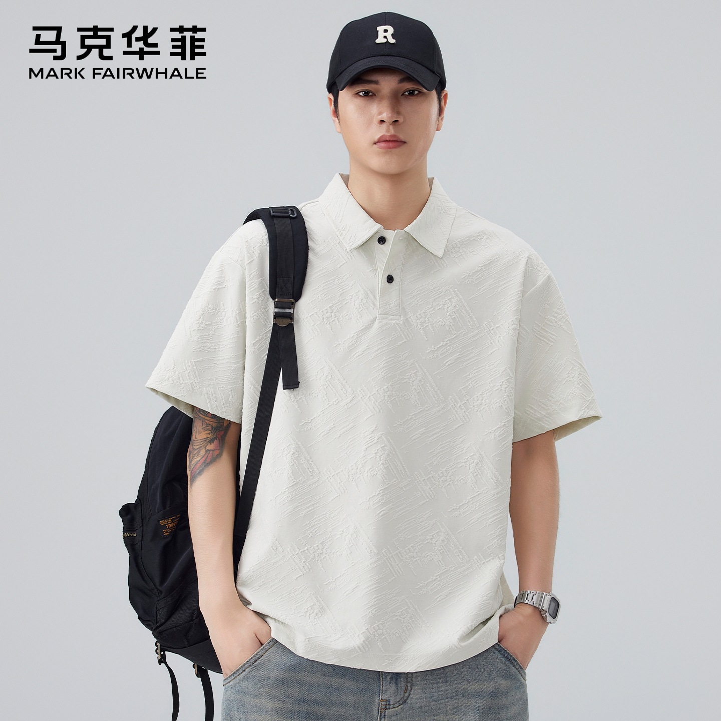 Mark Fairwhale Exclusive Summer Polo Shirt Short-Sleeve Men's Turn-Down Collar Jacquard Texture T-Shirt Versatile Casual Trendy Brand