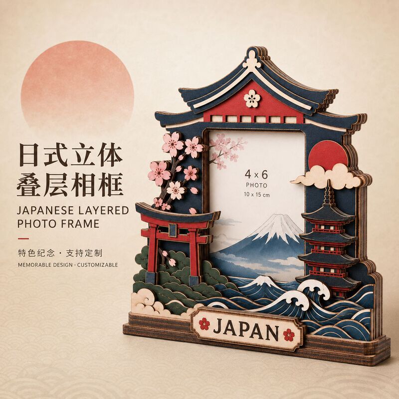 Customized Japanese-style three-dimensional layered photo frame MDF travel souvenir picture frame decoration DIY photo mounting empty frame display stand