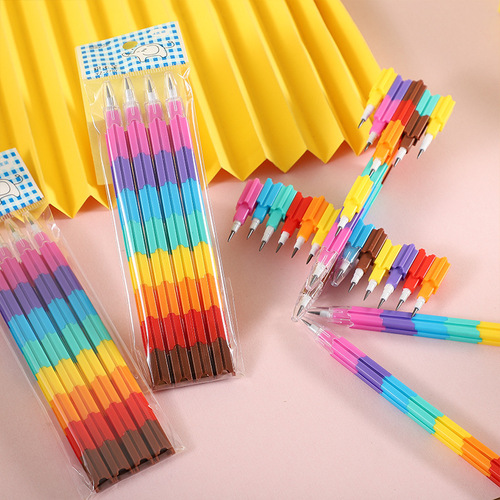 No-sharpening pencil building blocks, rainbow-colored bullet pens, egg pens, primary school students, kindergarten prizes, gifts, children's stationery