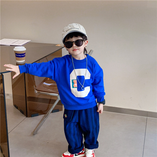 Boys' trendy brand cartoon printed sweatshirts for autumn  new children's Korean style versatile casual clothes for small and medium-sized children