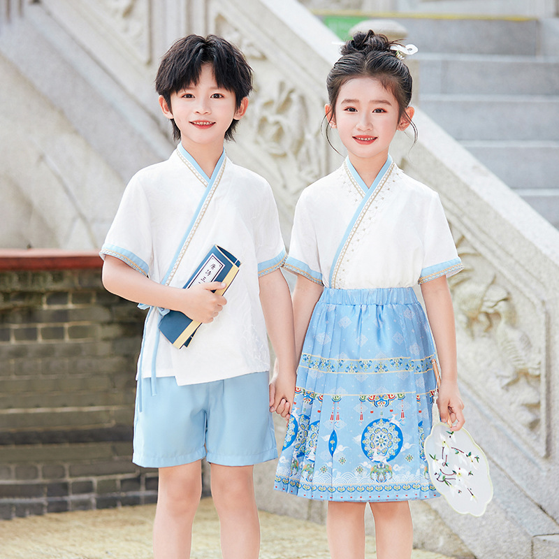 Kindergarten uniforms, Chinese style school uniforms for primary and secondary school students, June 1st ancient style performance costumes, summer Tang costume, class uniforms, two-piece set