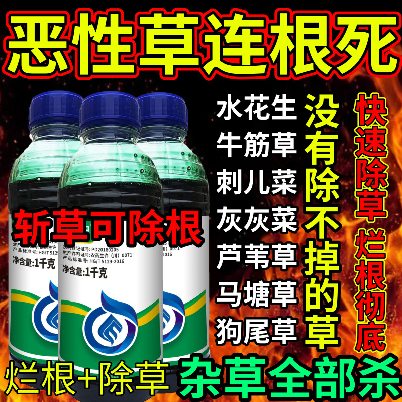 恶性草连根死死根烂根草剂斩草除根荒地果园专用除草剂草铵膦除草